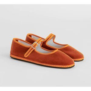 Drogheria Crivellini Mary Janes Velvet Slip On Ankle Strap Flats Avana Orange 9